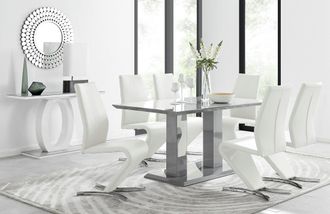 Furniturebox Imperia 6 Grey Dining Table & 6 Willow Chairs in Off-White