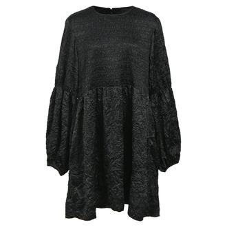 Ganni Ganni Shirred Recycled-Cloqu&eacute; Mini Dress in Black Polyester