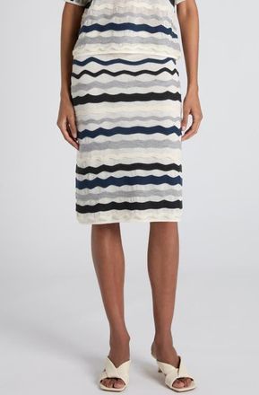 Bottega Veneta Layered Chevron Stripe Wool Blend Sweater Skirt in 9121 Chalk Wave Grey at Nordstrom, Size Medium