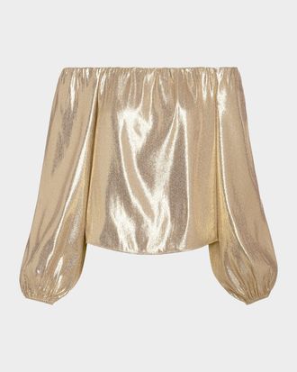 Ramy Brook Esther Silk Lame Off-Shoulder Blouse