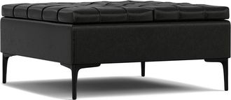 Simpli Home Laura 36in Transitional Square Mid Century Lift Top Storage Ottoman
