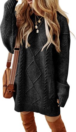 Azura Exchange Womens Cable Knit Pullover Sweater - Dark Grey - Size X-Large