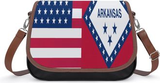 Generic Flag of U.S.A And Arkansas Crossbody Bags for Women Fashion Leather Shoulder Handbags With Adjustable Strap