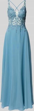 Luxuar Luxuar Abendkleid mit Spitze und Strasssteinbesatz in Rauchblau, Gr&ouml;&szlig;e 32