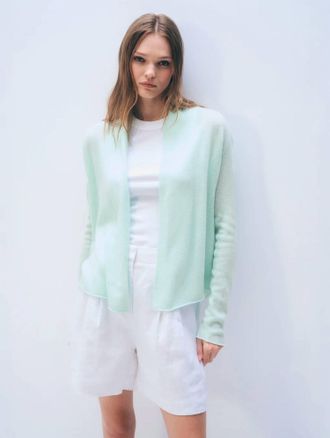 White + Warren Cashmere Mini Trapeze Cardigan In Light Aqua