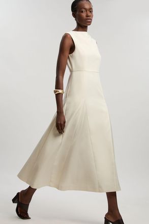 Karen Millen Womens Tailored Satin Godet Full Skirted Midi Dress - White - Size 12 UK