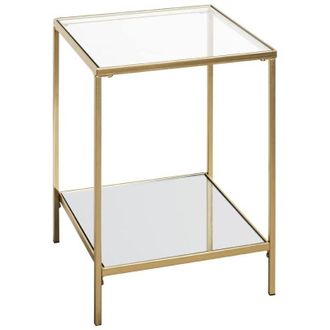 M&S Collection HAKU M&ouml;bel Tavolino oro, Metallo, vetro di sicurezza, specchio - Dim. L 39 cm x A 55 cm x P 39 cm, Stile Art Deco