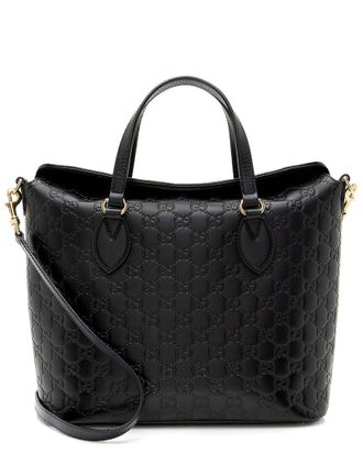 Gucci Black Guccissima Leather Linea A Fold Over Tote (Authentic Pre-Loved)