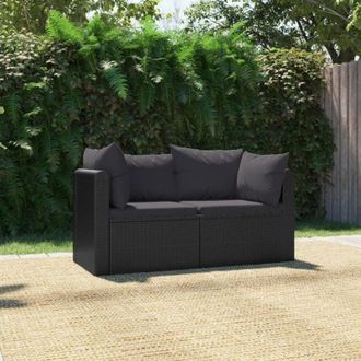 vidaXL vidaXL Set Divani da Giardino 2 pz con Cuscini in Polyrattan Nero