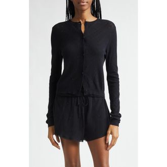 Area Girly Crystal Rib Cotton Cardigan in Black at Nordstrom, Size X-Small