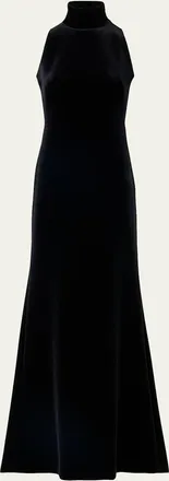 Akris Mock-Neck Fringe Knot Sleeveless Velvet Trumpet Gown