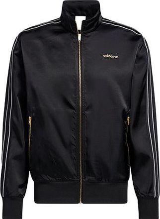 adidas Mens adidas originals Stand Collar Stripe Zipper Ribbed Cuff Long Sleeves logo Sports Jacket Black H31290
