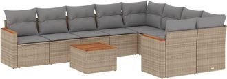 vidaXL Vidaxl - Juego De Sof&aacute;s Jard&iacute;n Con Cojines Beige 10 Pzas Rat&aacute;n Sint&eacute;tico