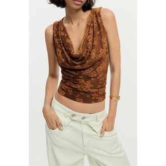 Desigual Cowl Neck Sleeveless Top in Brown at Nordstrom, Size X-Large