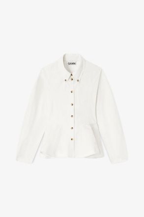 Ganni White Ivory Peplum Shirt - Size 10/12 Organic Cotton
