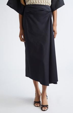 Max Mara Paggi Beachwear Asymmetrical Stretch Sateen Midi Skirt in Black at Nordstrom, Size 16