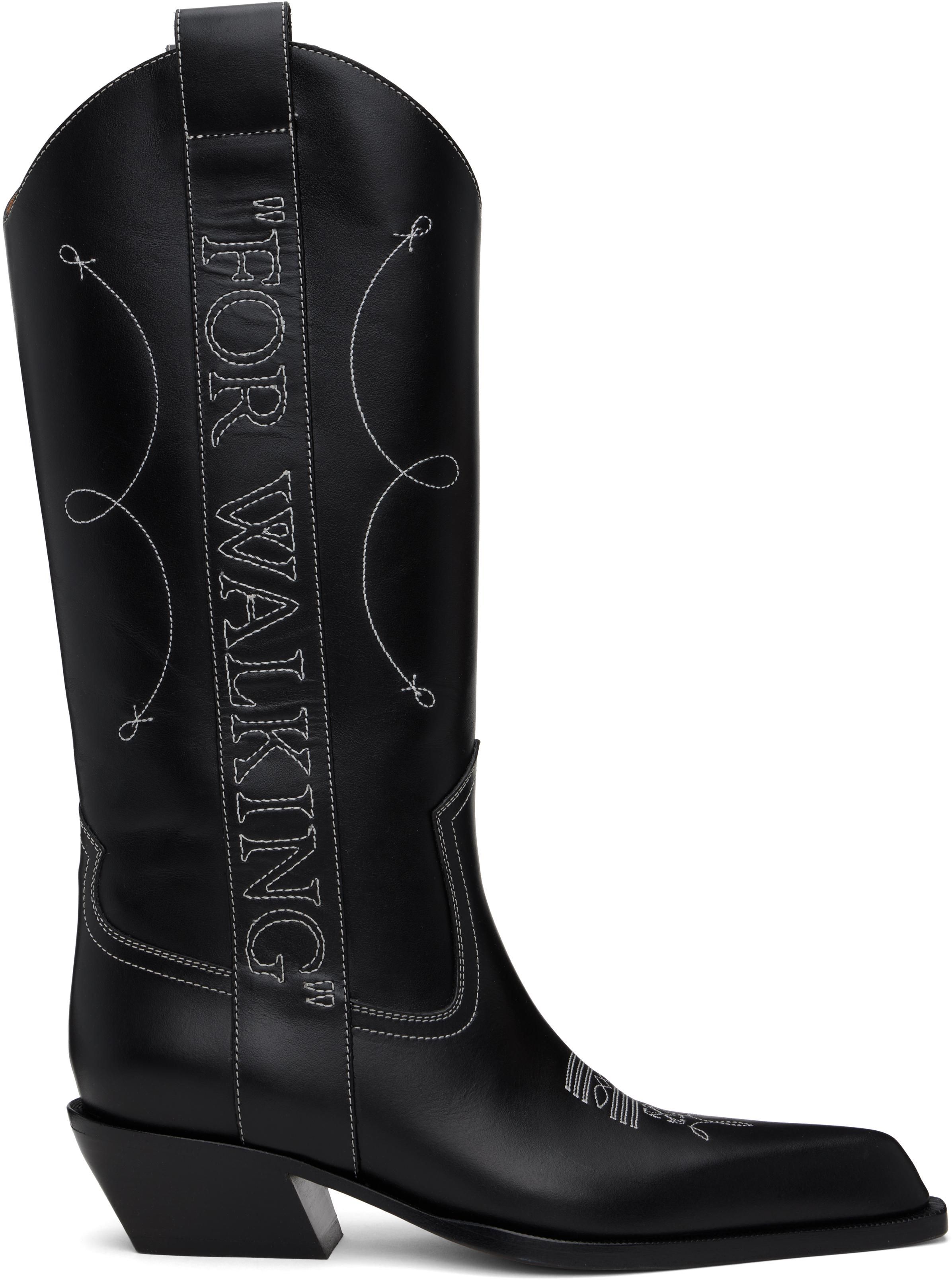 ロングブーツ OFF WHITE Black Leather For Walking Boots Off-White c/o Virgil Abloh For Walking Boots in Black | Lyst