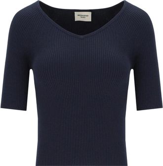 Max Mara Tenente Top - Dames - V-hals truien - Blauw - S - Polyester - Truien & Vesten