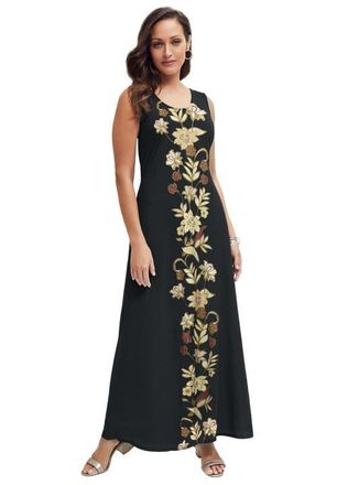 Jessica London Stretch Knit Tank Maxi Dress in Black Multi Batik Placement at Nordstrom, Size 24