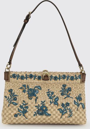 Etro Borsa in rafia con ricami floreali