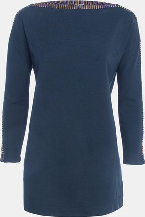 M Missoni Navy Blue Cotton Blend Knit Buttoned Sleeve Detail T-Shirt