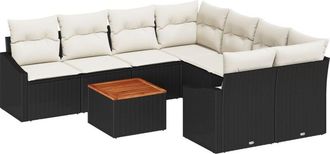 vidaXL Garden Sofa Set with Cushion 9 pcs Black Poly rattan Vidaxl