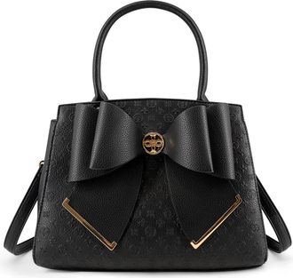 Like Dreams Womens Crossi Elegance Large Bow Vegan Leather Satchel In Black