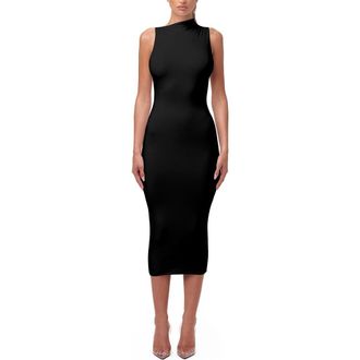 Naked Wardrobe Smooth Sleeveless Midi Dress in Black at Nordstrom, Size X-Small