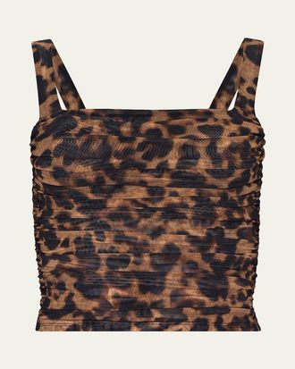 L'agence Leopard Rasha Shirred Tank Top