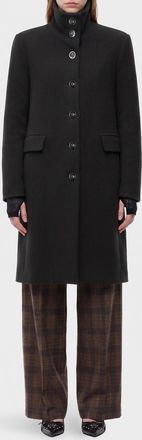 Pinko Single-Breasted Knee-Length Coat in Wool Blend with High Collar
