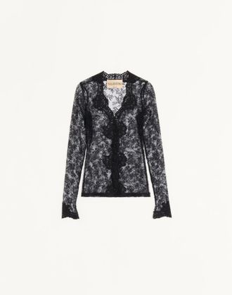 Valentino Cardigan In Pizzo Stretch Donna NERO XL