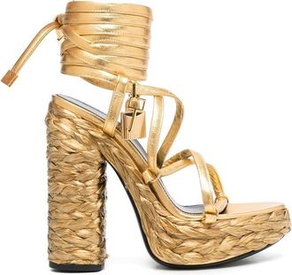 Tom Ford metallic-effect 140mm leather platform sandals - women - Calf Leather/Calf Leather/Calf Leather - 39 - Gold