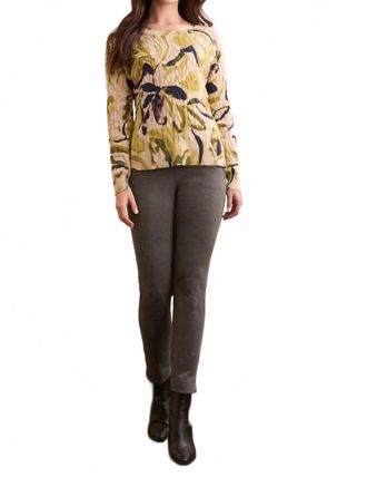 Tribal Kiwi Leaf Cable Knit Crew Neck Sweater In Cream