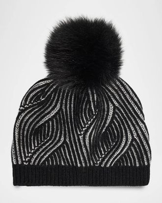 Sofiacashmere Wave Rib Beanie with Faux Fur Pom-Pom