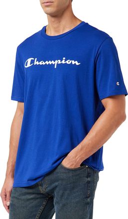 Champion Mens American Classics Big Logo S-S Short Sleeve T-Shirt, Blue, S