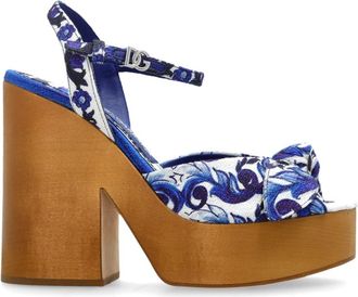 Dolce & Gabbana Plateau sandalen - Dames - Sandalen met hakken - Blauw - 37 1/2 EU - Leer - Schoenen