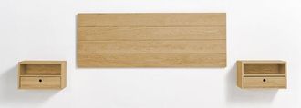HOGAR 24 Cabecero Acabado Madera Maciza Natural + 2 Mesitas Flotantes Con Caj&oacute;n Y Hueco Color Blanco/cera. Medida Cab: 155x60x2cm