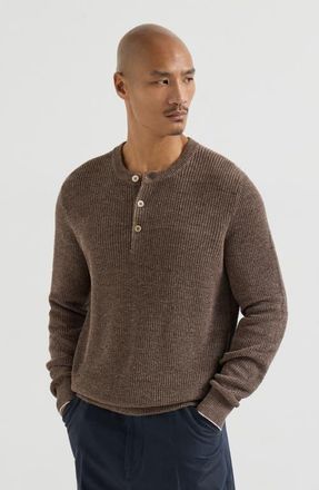 Brunello Cucinelli Sweater with Henley collar in Hazelnut at Nordstrom, Size 52 It