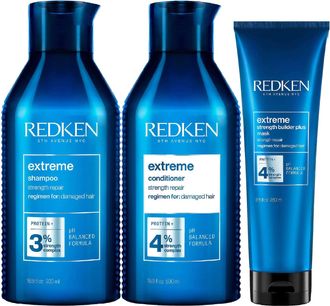 Redken Womens Extreme Trio - Shampoo 500ml, Conditioner & Strength Builder Plus Mask 250ml - One Size