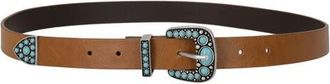 Fortela Thelma Turquoise Leather Belt in Light Brown at Nordstrom, Size 100