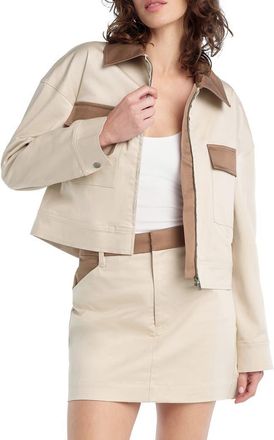Favorite Daughter The Monica Stretch Cotton Jacket in Beige W/Khaki Con at Nordstrom, Size X-Small