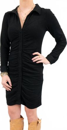 She + Sky Ruched Suede Button Mini Dress In Black