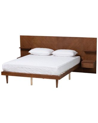 Baxton Studio Graham Mid-Century Modern Queen Size Platform Storage Bed With Built-In Nightstands