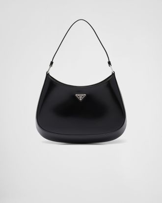 Prada Cleo Brushed Leather Shoulder Bag, Woman, Black