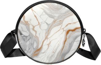 Generic Circle Crossbody Bag for Women, Streamer Marble Small Sling Bag Daypack with Zipper Adjustable Shoulder Straps Casual Ladies Girls Round Purse