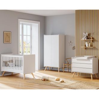 Vox Chambre Compl&egrave;te Lit B&eacute;b&eacute; 60x120 Commode &Agrave; Langer Et Armoire 2 Portes Vox Vintage Blanc Et Bois
