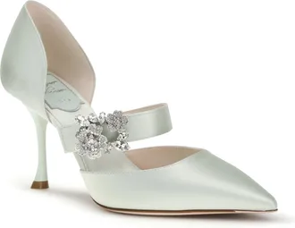 Roger Vivier Womens Pumps Efflorescence Dorsay Aquamarine Satin Silk High Heel Shoes