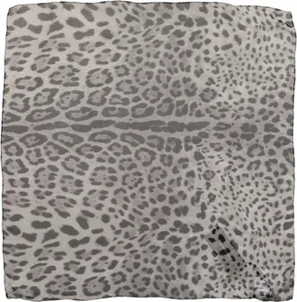 Dolce & Gabbana Gray Leopard Print Silk Square Foulard Womens Scarf