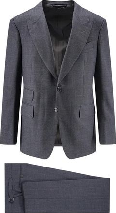 Tom Ford Prince of Wales Check Single-Breasted Suit - Heren - Business pakken - Grijs - M - Wol - Kostuums