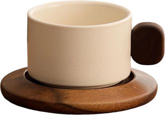 OEM Taza De Caf&eacute; De Cer&aacute;mica Con Asa De Madera, Juego De 2 A
